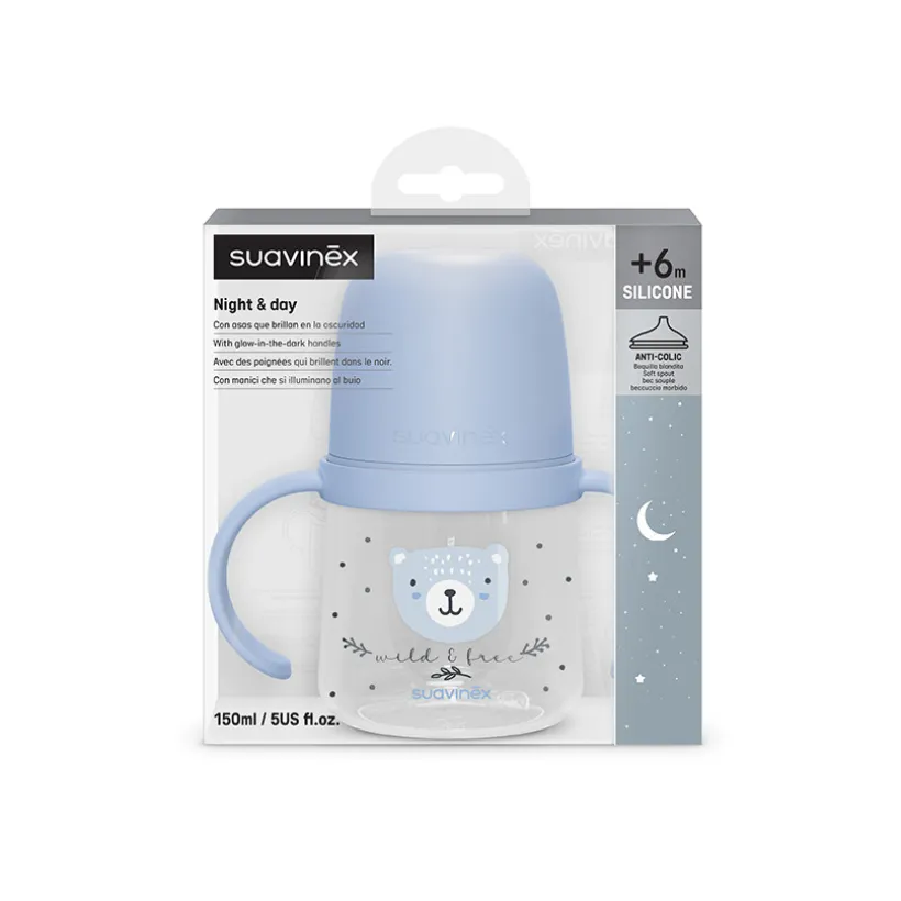 Biberon met handvatten 150 ml 6M+ Wild & Free Nacht en Dag Blauw