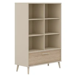 Bibliotheek met 6 compartimenten + lade Eefje Kasjmier Beige/Groovy Eikenhout