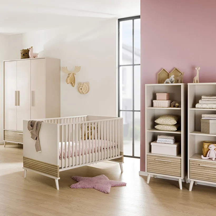 Bibliotheek met 3 compartimenten Eefje Kasjmier Beige/Groovy Eikenhout