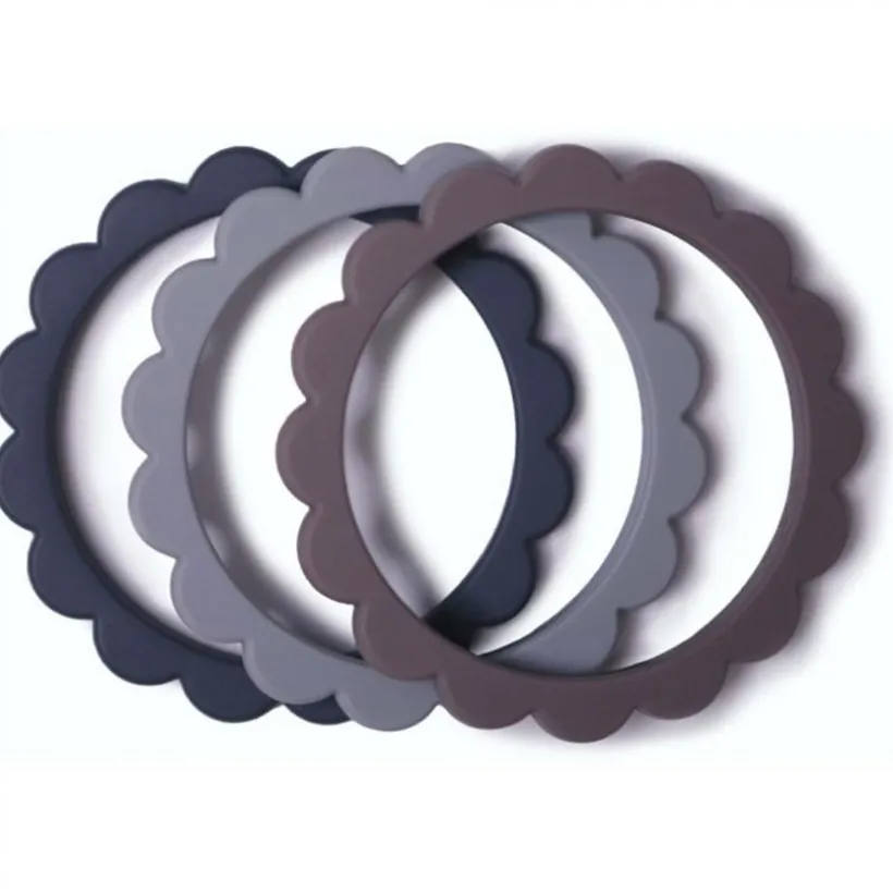 Bijtring armband Bloemen Steel/Gray/Stone 3stks