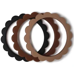 Bijtring armband Bloemen zwart/natuur/Caramel 3 stks