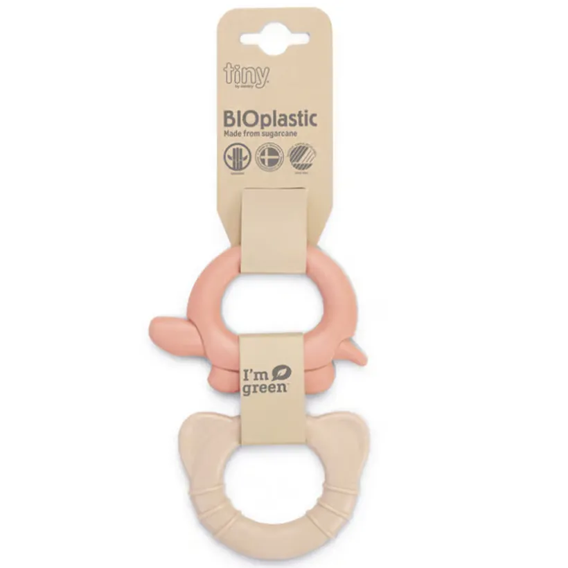 2 bijtringen Tiny Bio – Koraal/Beige