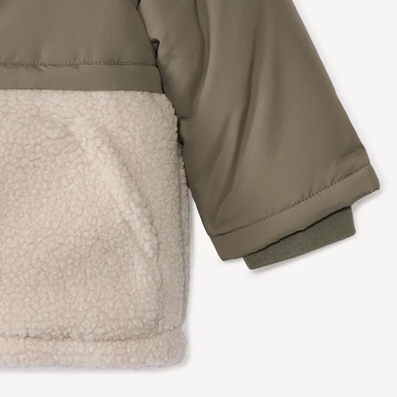 Bi-materiaal donsjas met sherpa boucle voor babyjongens