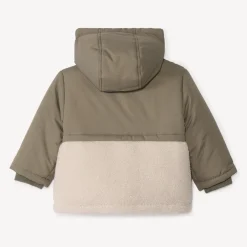 Bi-materiaal donsjas met sherpa boucle voor babyjongens