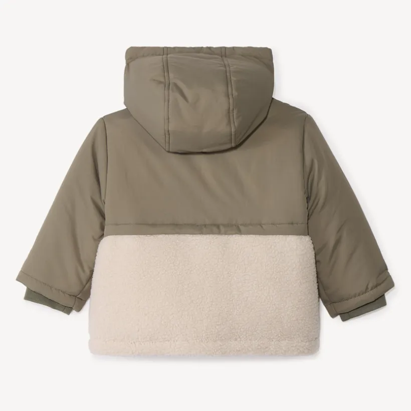 Bi-materiaal donsjas met sherpa boucle voor babyjongens
