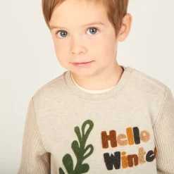 Bi-materiaal trui met loopvlekken voor jongensbaby