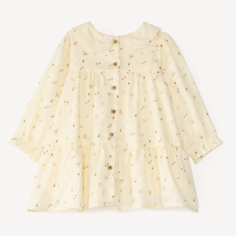 Bloemige jurk voor baby meisje met Engelse borduurrand.