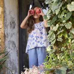 Blouse geprint met bloemen gevlochten met pompons voor meisjes