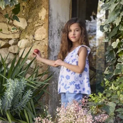 Blouse geprint met bloemen gevlochten met pompons voor meisjes