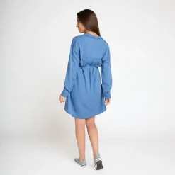 Blousejurk met lange mouwen en taillekoord voor dames