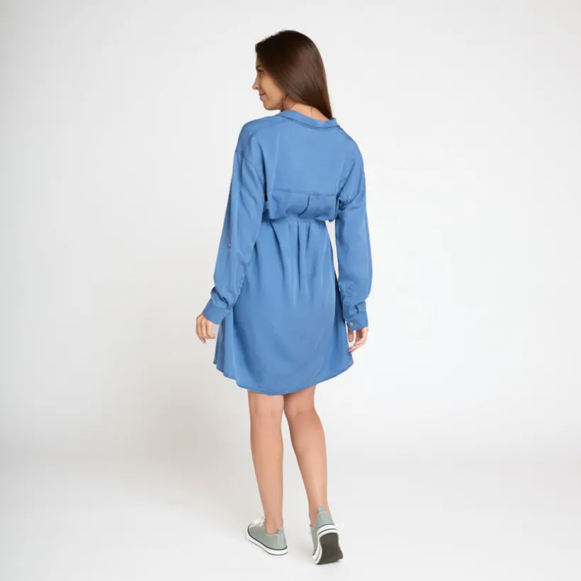 Blousejurk met lange mouwen en taillekoord voor dames