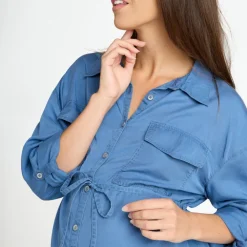 Blousejurk met lange mouwen en taillekoord voor dames
