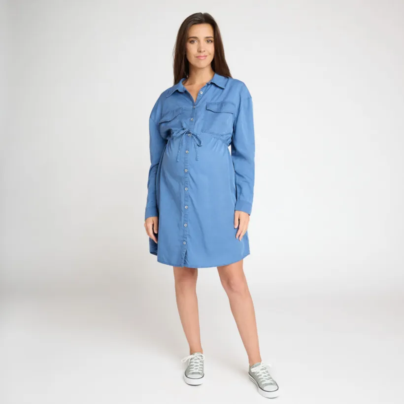 Blousejurk met lange mouwen en taillekoord voor dames