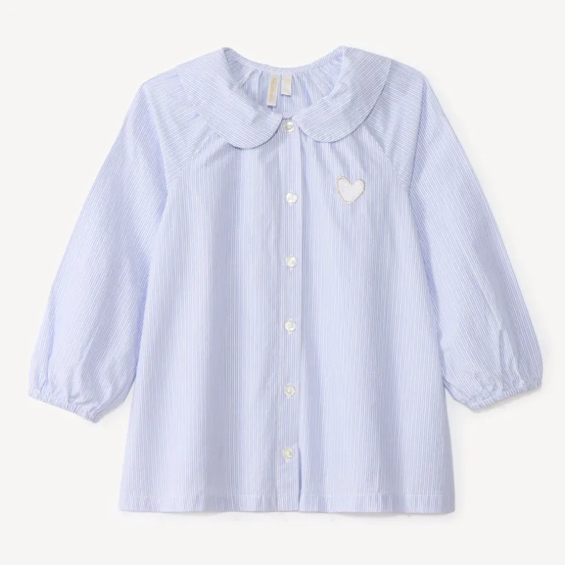 Blouse meisjes met lange pofmouwen en streepjes