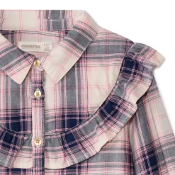 Blouse met lange mouwen van stof met ruitjesprint en volant meisjes