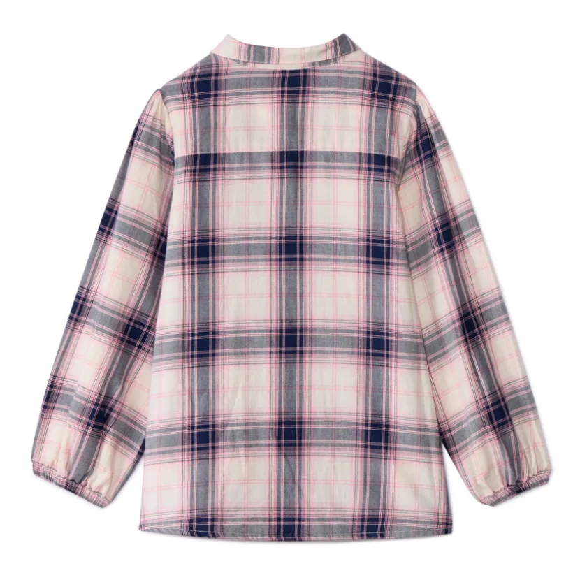 Blouse met lange mouwen van stof met ruitjesprint en volant meisjes