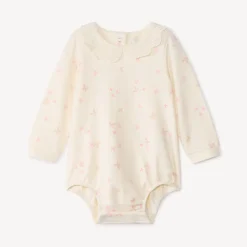 Body met lange mouwen en geborduurde Claudinekraag voor babymeisje