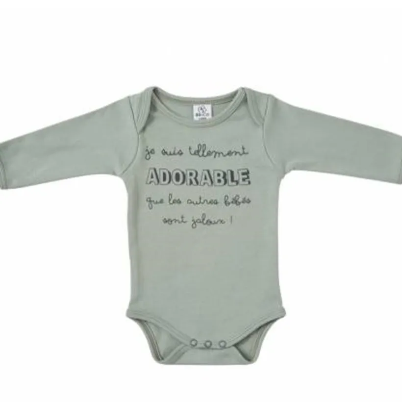 Body met lange mouwen - "Je suis tellement adorable" - Olijfgroen - 3m
