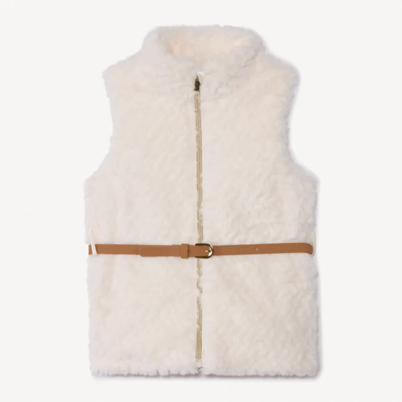 Bodywarmer mouwloos in fantasie nepbont met verstelbare ceintuur meisjes