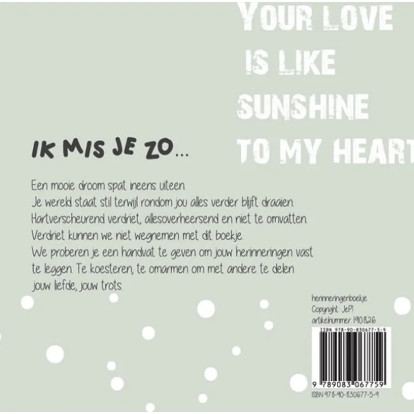 Boek Ik mis jou zo "Nederlands" Zacht Groen