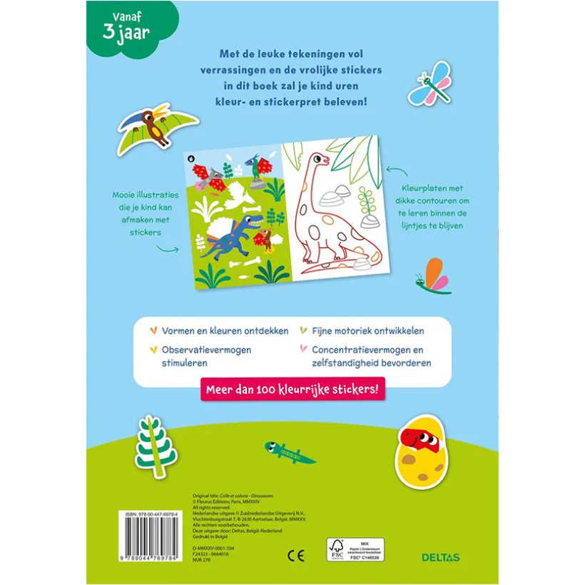 Boek NL Kleur- en stickerpret Lieve Dino’s +3J