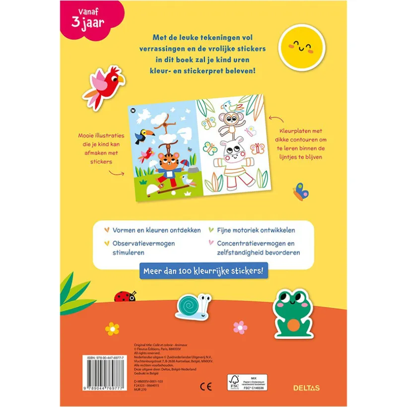 Boek NL Kleur- en stickerpret Vrolijke dieren +3J