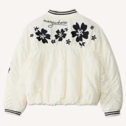Bomberjack van canvas met gekreukte look en bloemenborduursels meisjes