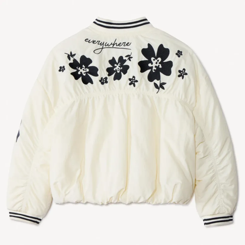 Bomberjack van canvas met gekreukte look en bloemenborduursels meisjes