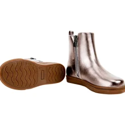 Booties grijs iriserend met rits en lus met fantasie pompon meisjes