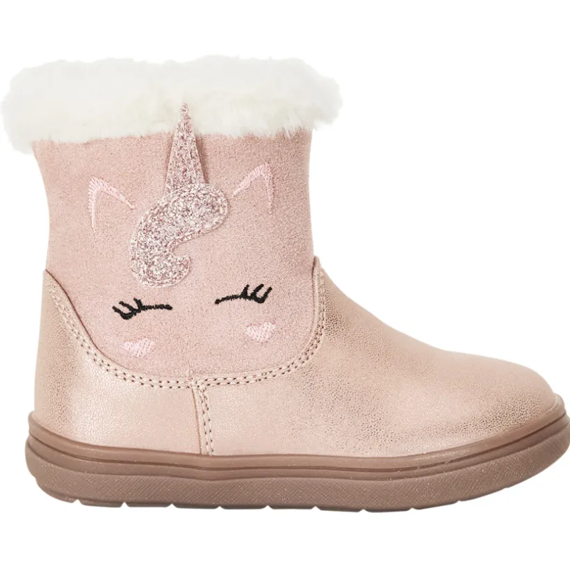 Booties met nepbont kraag en eenhoornmotief meisjes