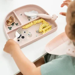 Bord met zuignap en vakjes Tiny Farm Roze