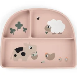 Bord met zuignap en vakjes Tiny Farm Roze