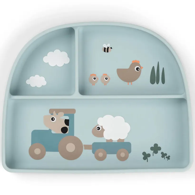 Bord met zuignap en vakjes Tiny Farm Blauw