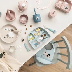 Bord met zuignap en vakjes Tiny Farm Blauw