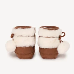 Bottines met nepbontkraag en nepbontpompons voor babymeisje, met flexibele antislipzool