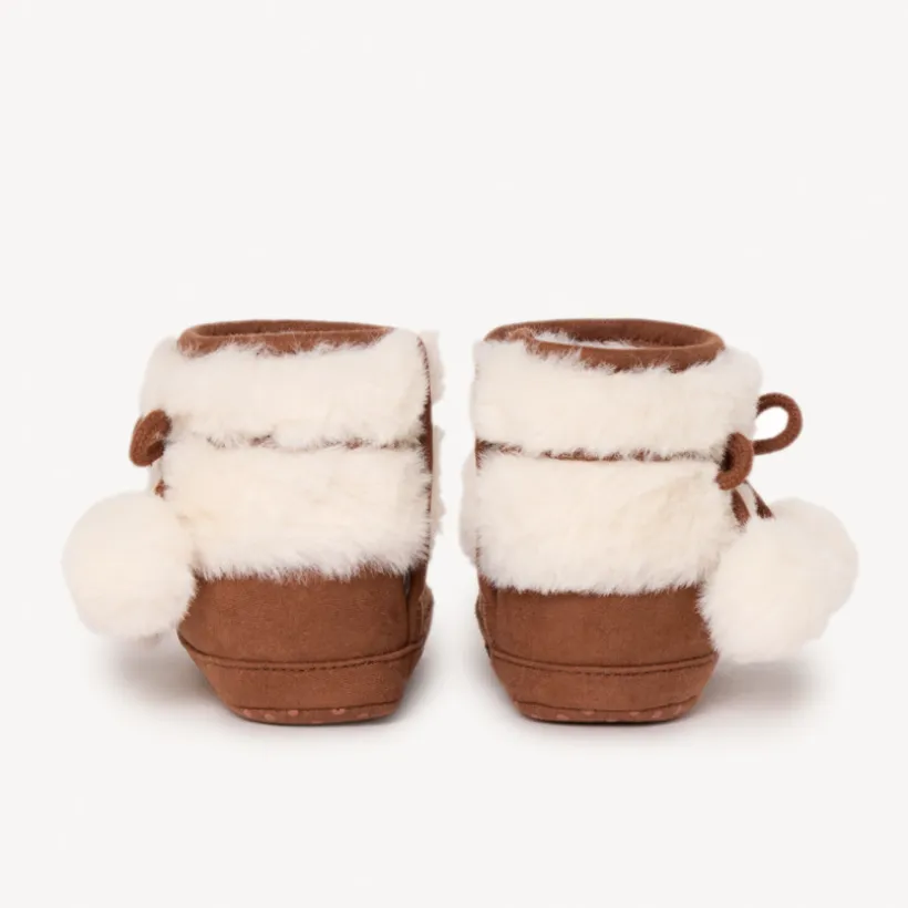 Bottines met nepbontkraag en nepbontpompons voor babymeisje, met flexibele antislipzool