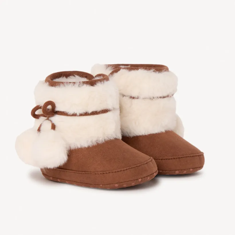 Bottines met nepbontkraag en nepbontpompons voor babymeisje, met flexibele antislipzool