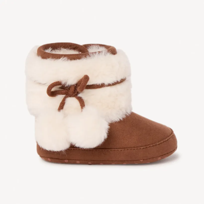 Bottines met nepbontkraag en nepbontpompons voor babymeisje, met flexibele antislipzool