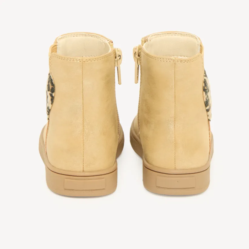 Bottines voor babymeisjes met rits en elastiek met een luipaardprint hartmotief.