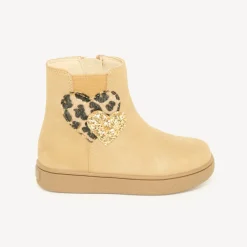 Bottines voor babymeisjes met rits en elastiek met een luipaardprint hartmotief.