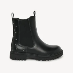 Bottines zwart ledereffect met elastische inzetten en klinknagels meisjes