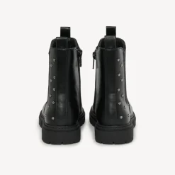 Bottines zwart ledereffect met elastische inzetten en klinknagels meisjes