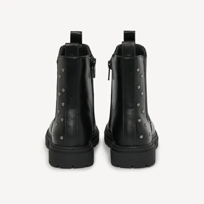 Bottines zwart ledereffect met elastische inzetten en klinknagels meisjes
