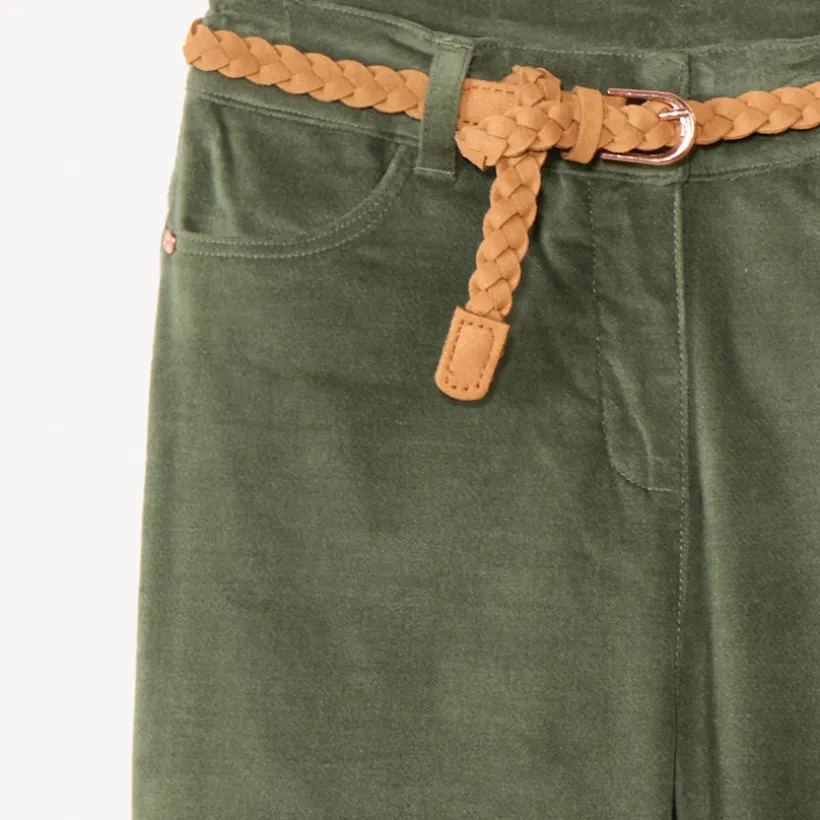 Broek bootcut in fluweel met gevlochten riem meisjes