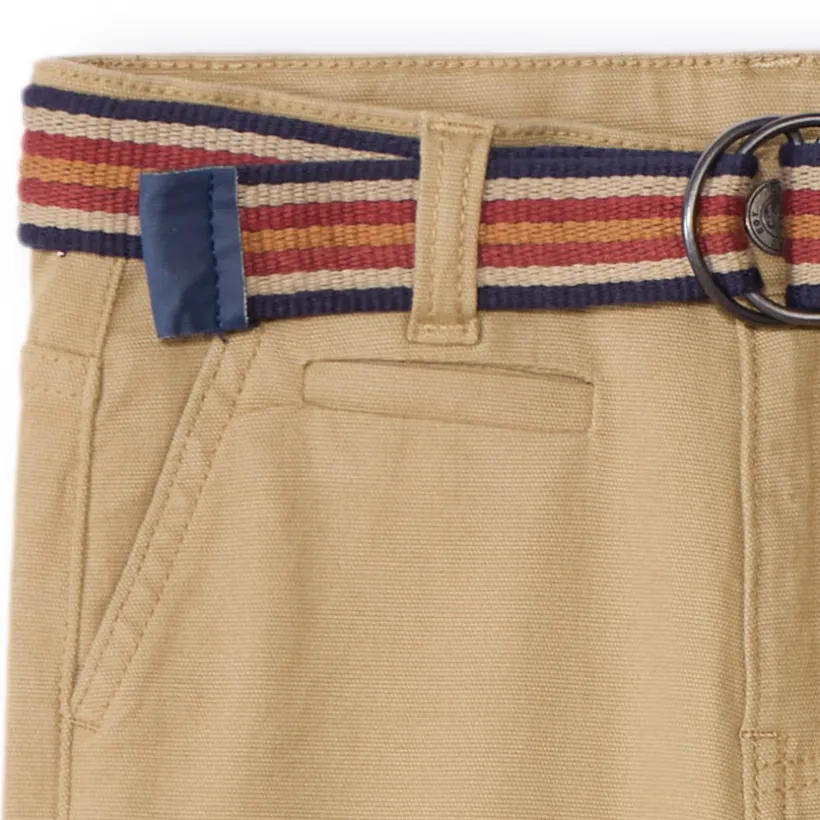 Broek met gestreepte geweven riem en dubbele gesp jongens