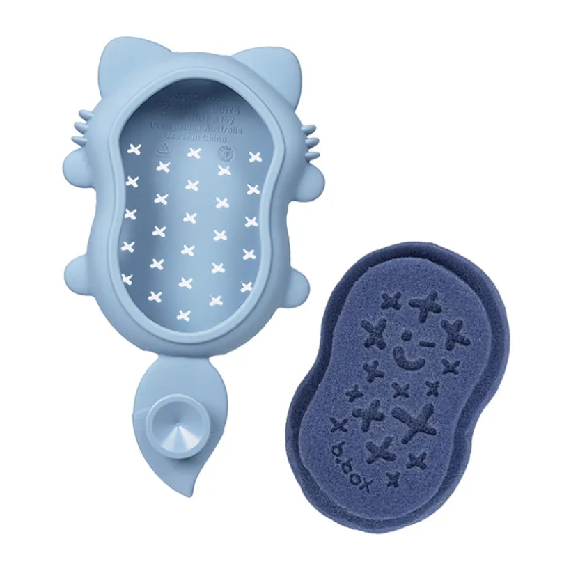 Brosse de bain Rebard avec éponge anti croûtes de lait bleu