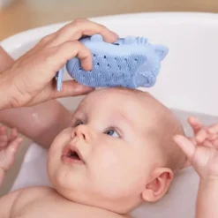 Brosse de bain Rebard avec éponge anti croûtes de lait bleu