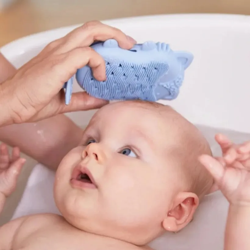 Brosse de bain Rebard avec éponge anti croûtes de lait bleu
