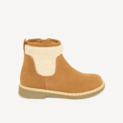 Bruine meisjesboots met rits en schapenvacht inzet.