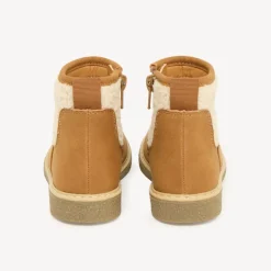 Bruine meisjesboots met rits en schapenvacht inzet.